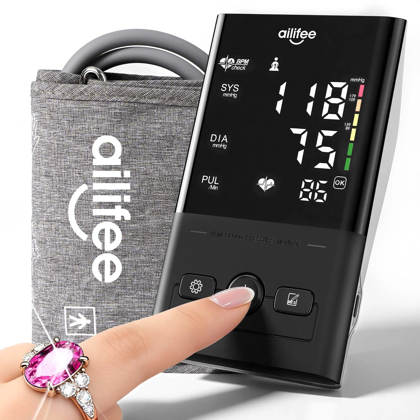 AILIFEE Upper Arm Blood Pressure Monitors for Home Use with Clear LED Backlit Display, Adjustable BP Cuff, Dual-User Mode & Voice Announcement, AES-U392