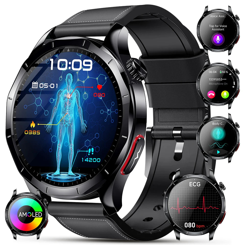 Marsyu For iOS Android Health Measurement SmartWatch Blood Oxygen Uric Acid ECG+PPG Body Blood Pressure HD Bluetooth Call Watch