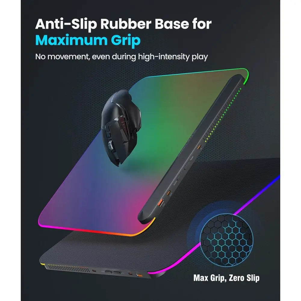 RGB Backlit Gaming Mouse Pad with 6 Modes, USB & Type-C Ports, Detachable Cable, 13.4x12.2'', Ideal Desk Mat