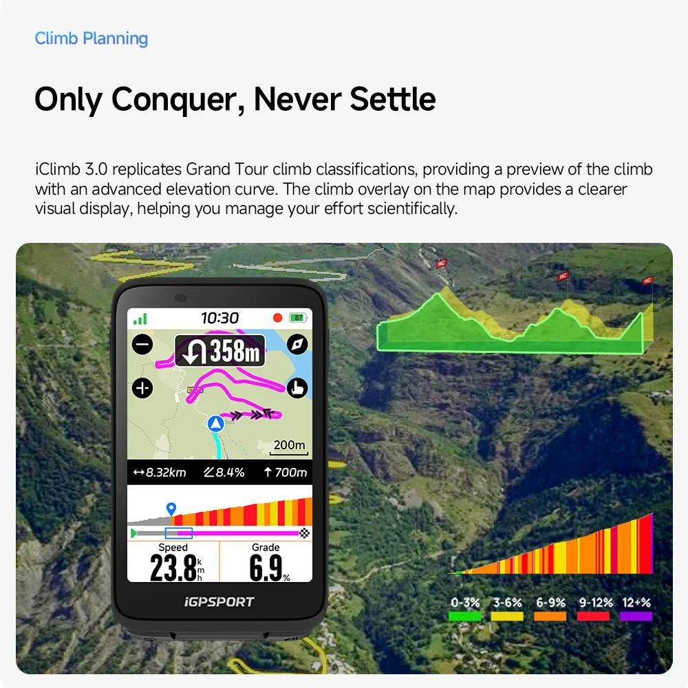iGPSPORT BiNavi GPS Computer Touchscreen Map Navigation 35 Hours Battery Life IPX7 Waterproof Route Planning