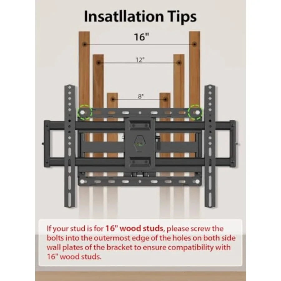 Full Motion TV Wall Mount for Most 42-90 inch Flat Screen/LED/4K, TV Mount Bracket Dual Swivel Articulating Tilt 6 Arms, Max 16" Wood Studs, VESA 600x400mm, Holds up to 132lbs