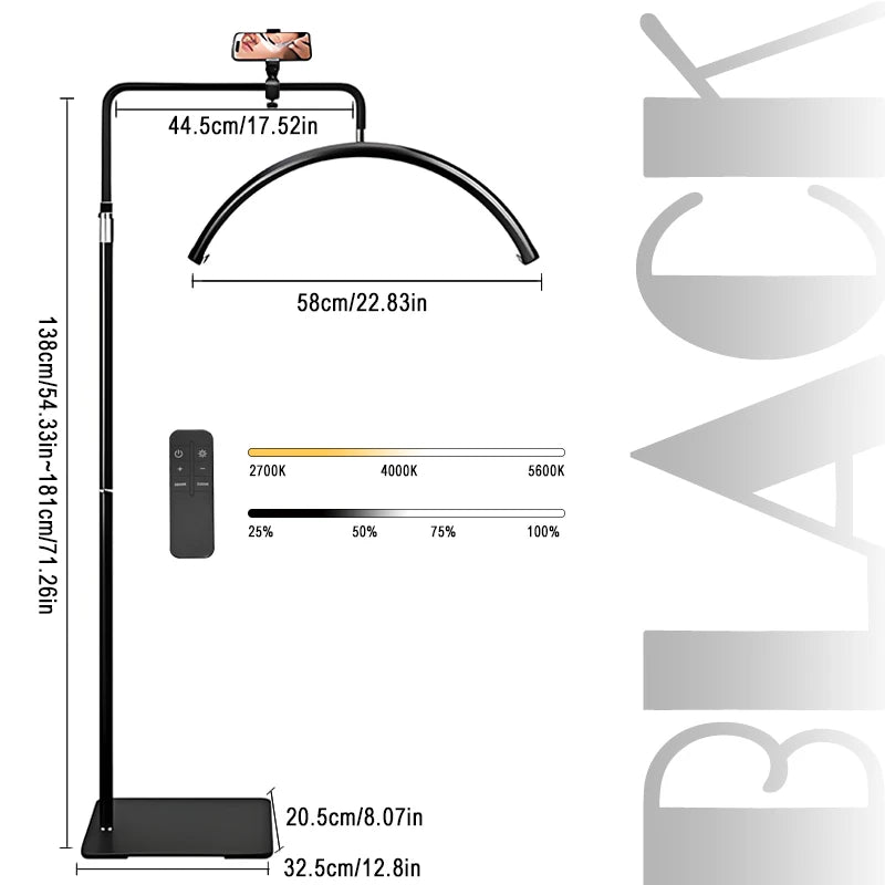 LED Half Moon Beauty Lamp U-Shaped Floor Mounted Fill Light For Beauty Nail Art Eyebrow Eyelash Tattoo Ring Light Fixture