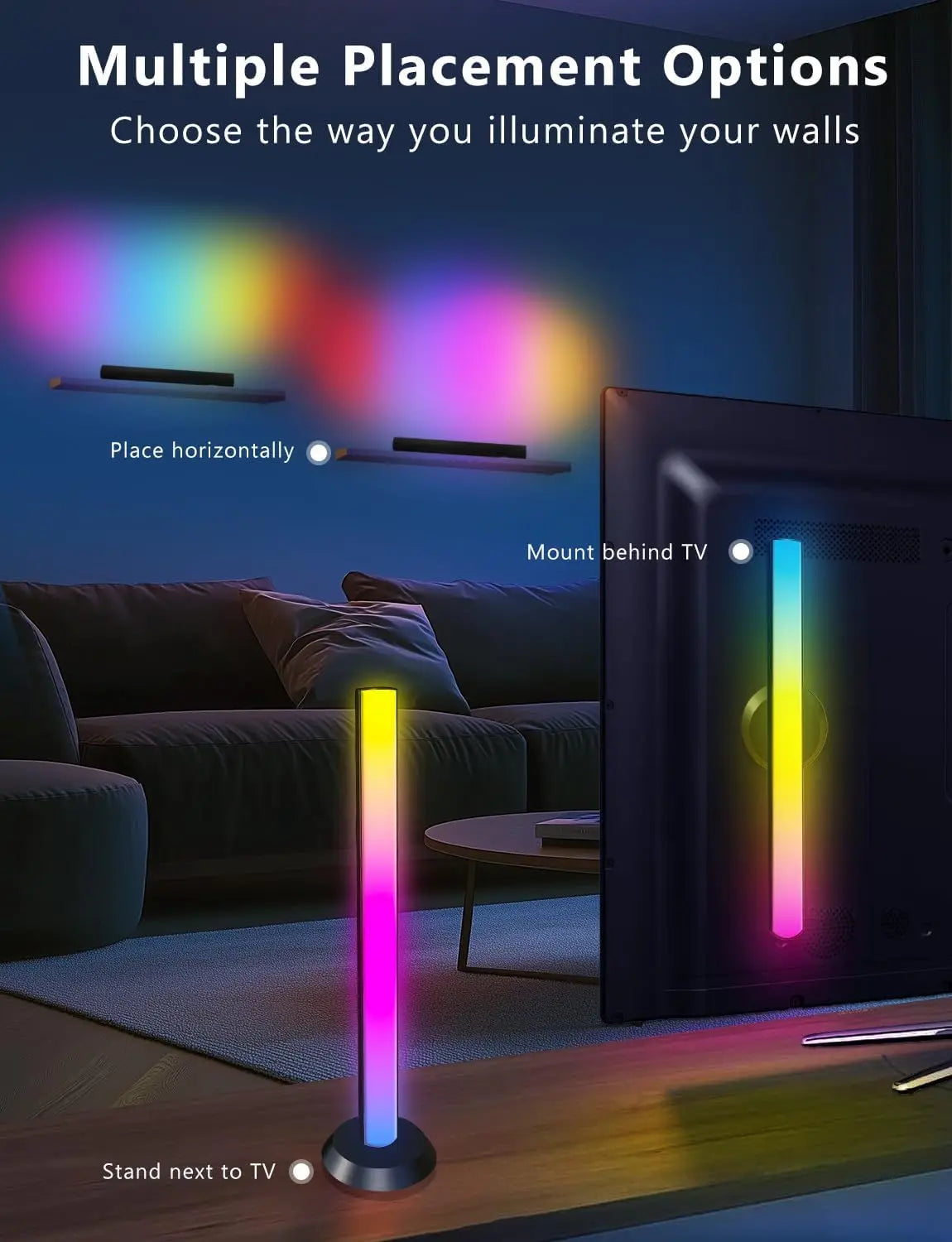 Smart LED Light Bars, 14 Inches RGB TV Backlights with Music Sync, Gaming Room Decor