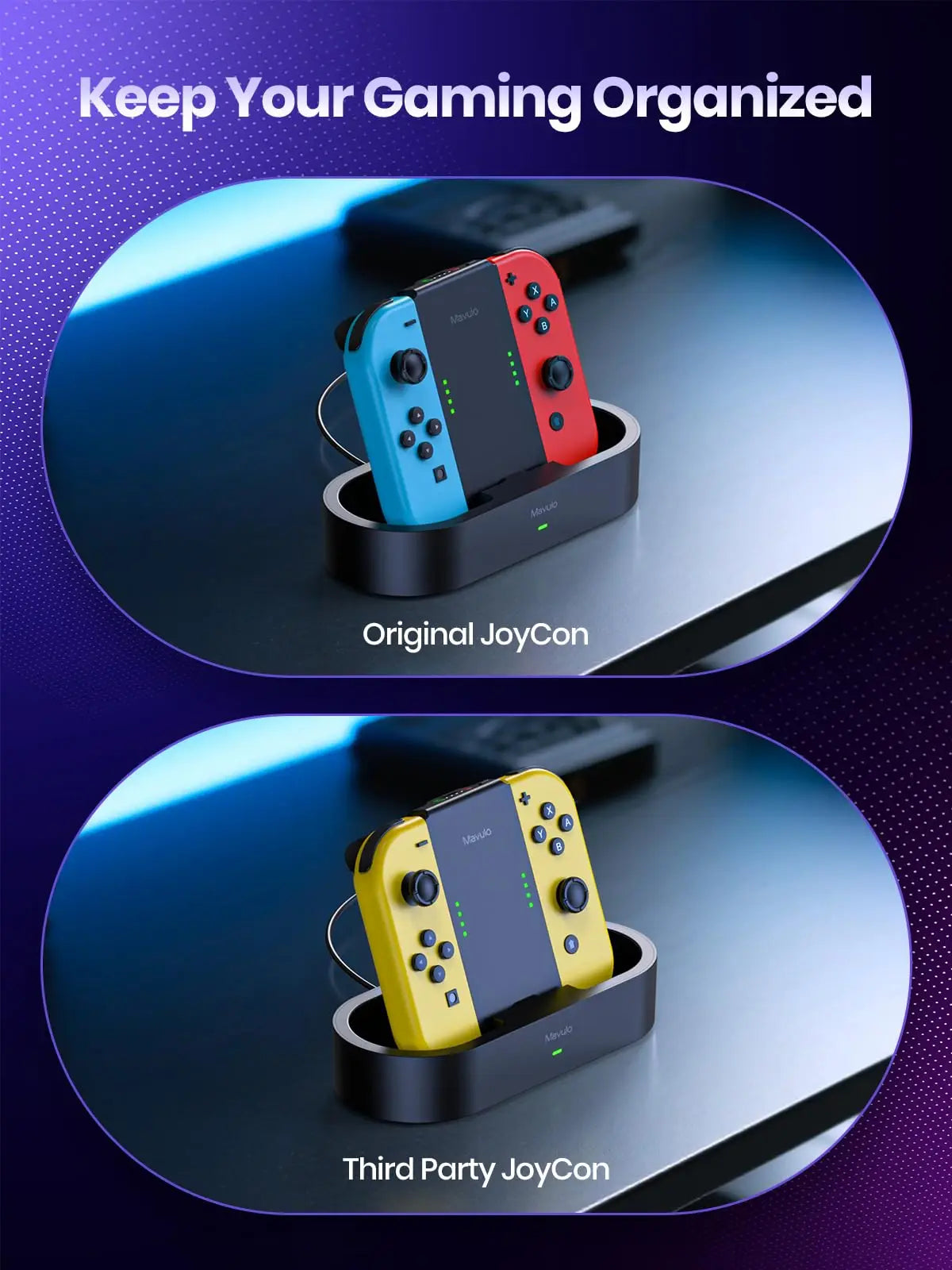 Charger Grip for Joy Con with 1200mAh Battery – Steel Slide Rails, Cable-Free Charging Dock for Nintendo Switch Controllers