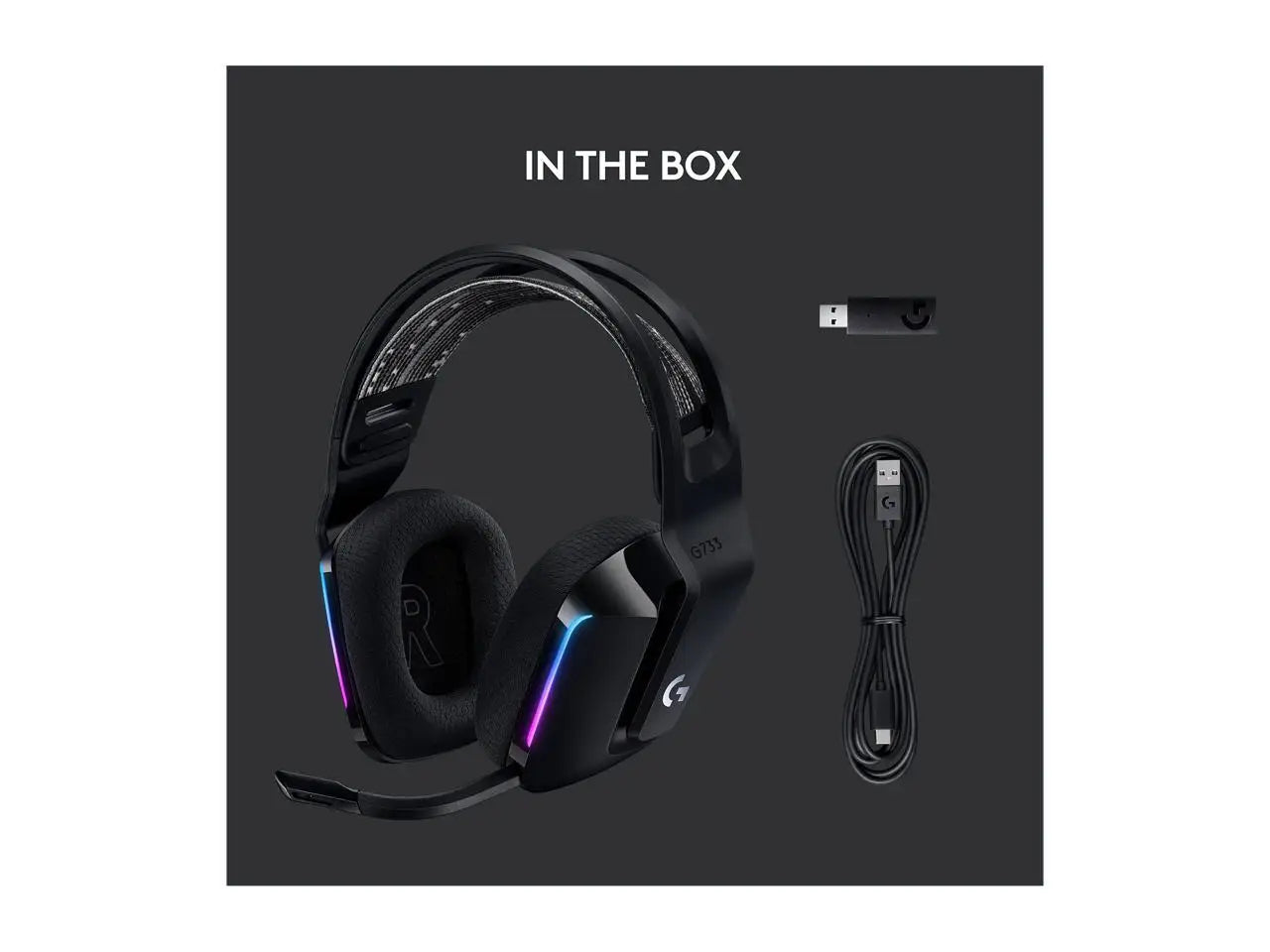 Logitech G733 Lightspeed Wireless Gaming Headset with Suspension Headband, Lightsync RGB, Blue VO!CE mic technology and PRO-G audio drivers - Black