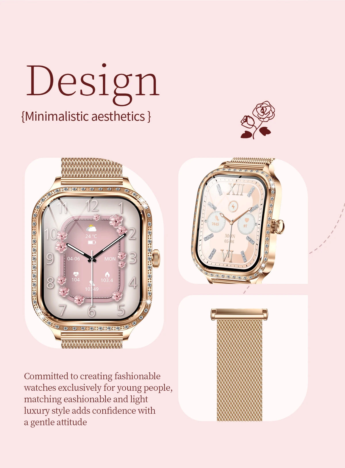 Women's Bluetooth Call Smartwatch With Curved Screen Waterproof