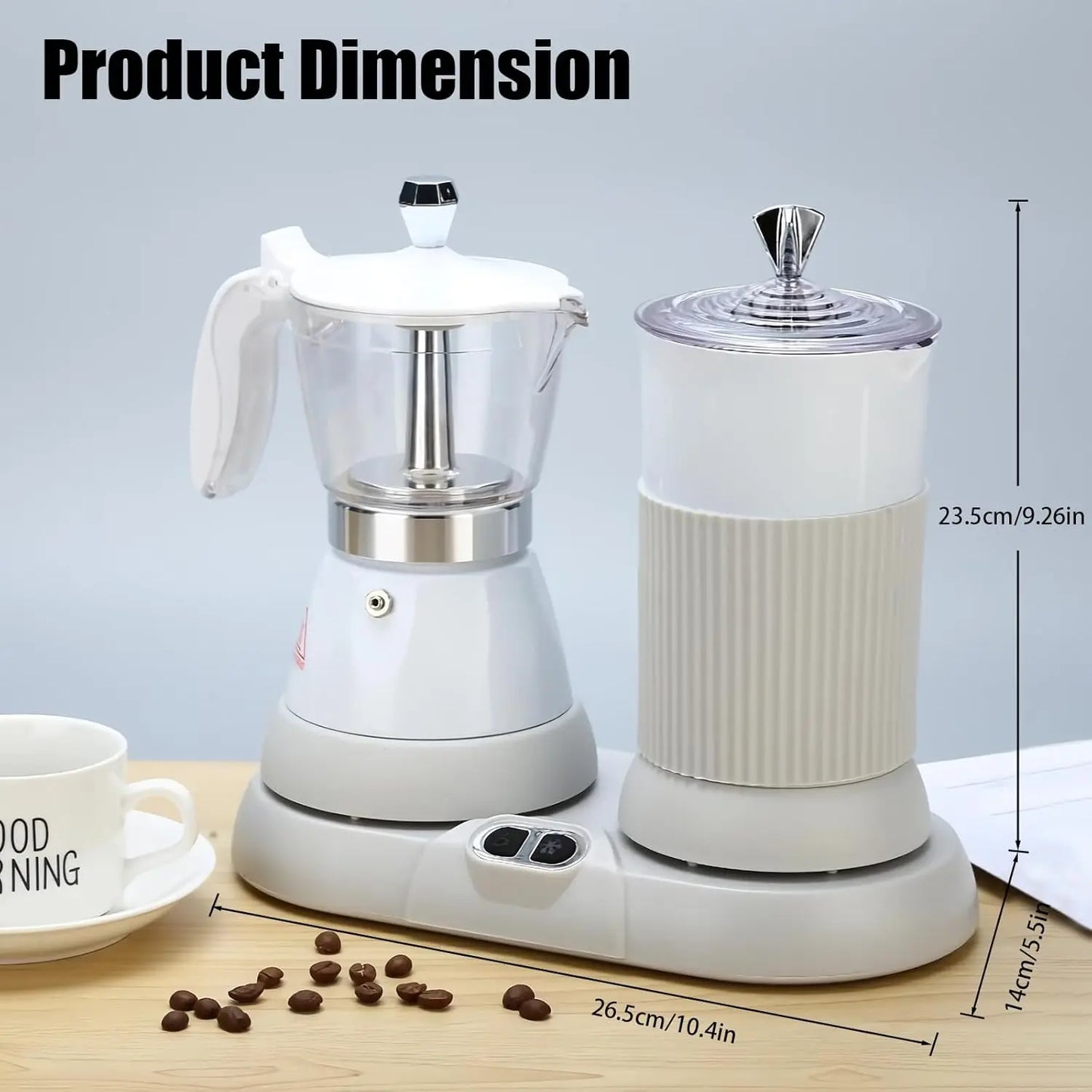 2-in-1 Espresso Maker & Milk Frother, Electric Moka Pot, One-Touch Operation, Fine Dense Froth, 110V
