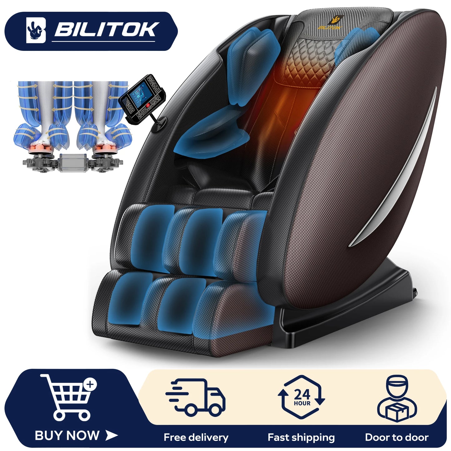 Massage Chair Recliner with Zero Gravity, Full Body Massage Chair with Heating, Airbags, Bluetooth Speaker, Foot Roller