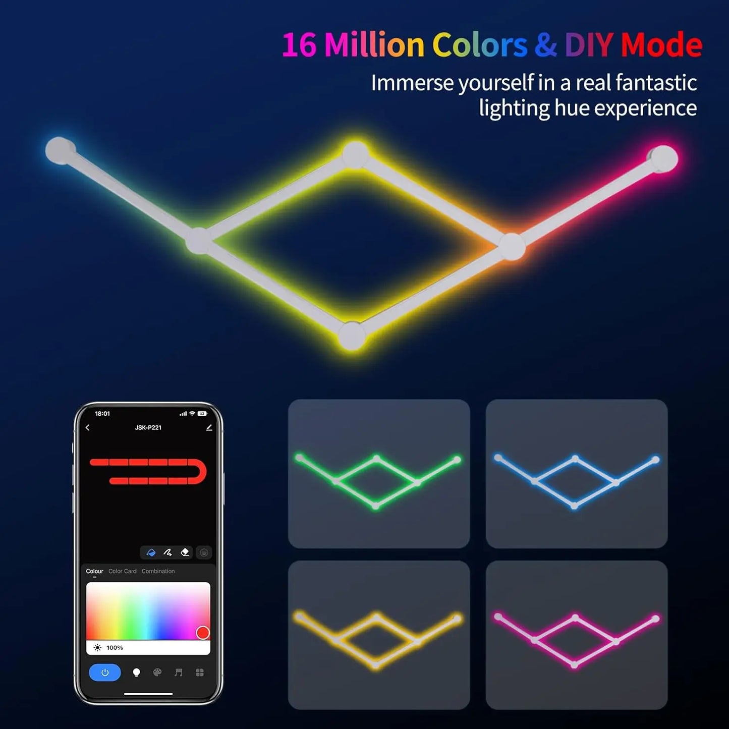 6/9PCS Smart RGB LED Wall Light Bars with 5V USB, Music Sync APP Control, 9 music Modes, 16 Million Colors DIY for Game Home