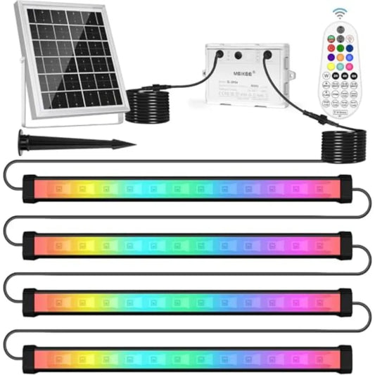 Solar RGBW LED Wall Washer Light 4 in 1, IP66 Waterproof Color Changing Solar Wall Strip Lights Bar with Remote, Solar Flood Li
