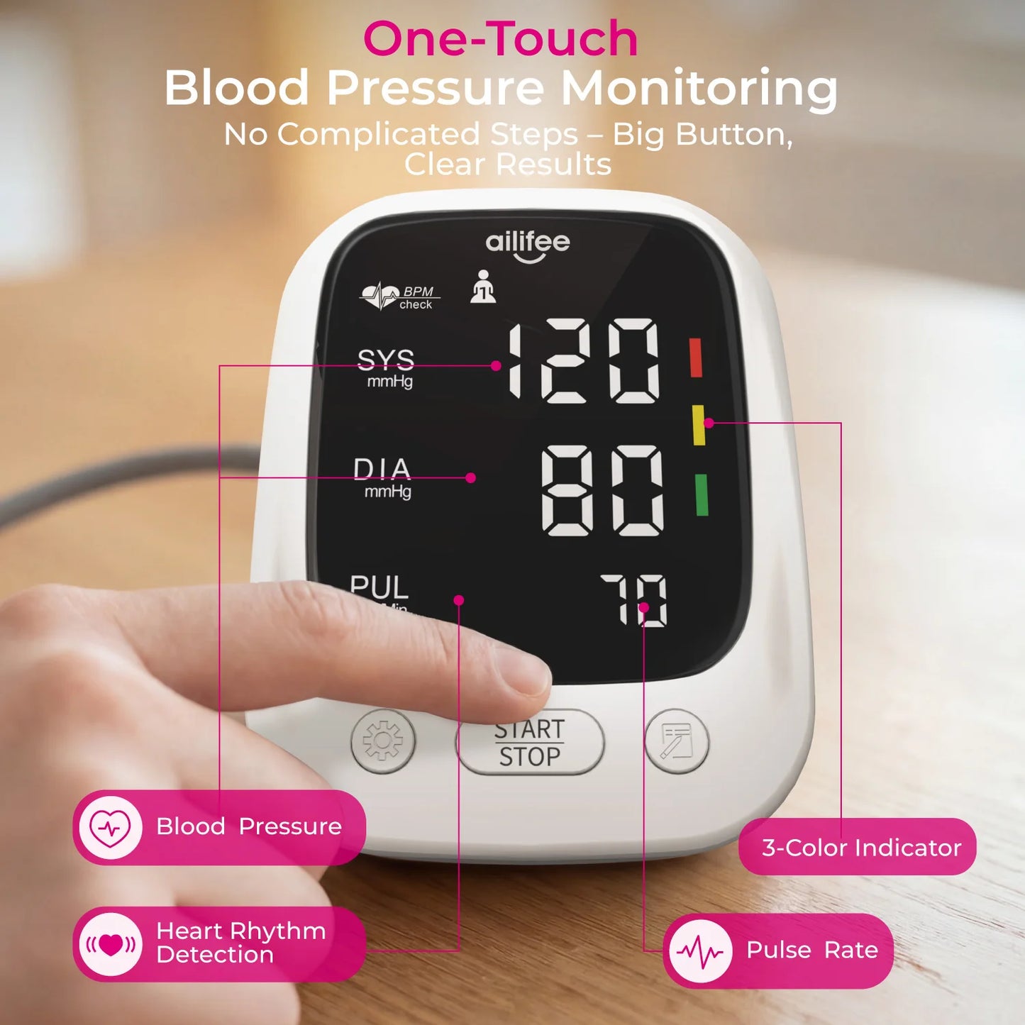 AILIFEE Upper Arm Blood Pressure Monitors for Home Use with Clear LED Backlit Display, Adjustable BP Cuff, Dual-User Mode & Voice Announcement, AES-U181