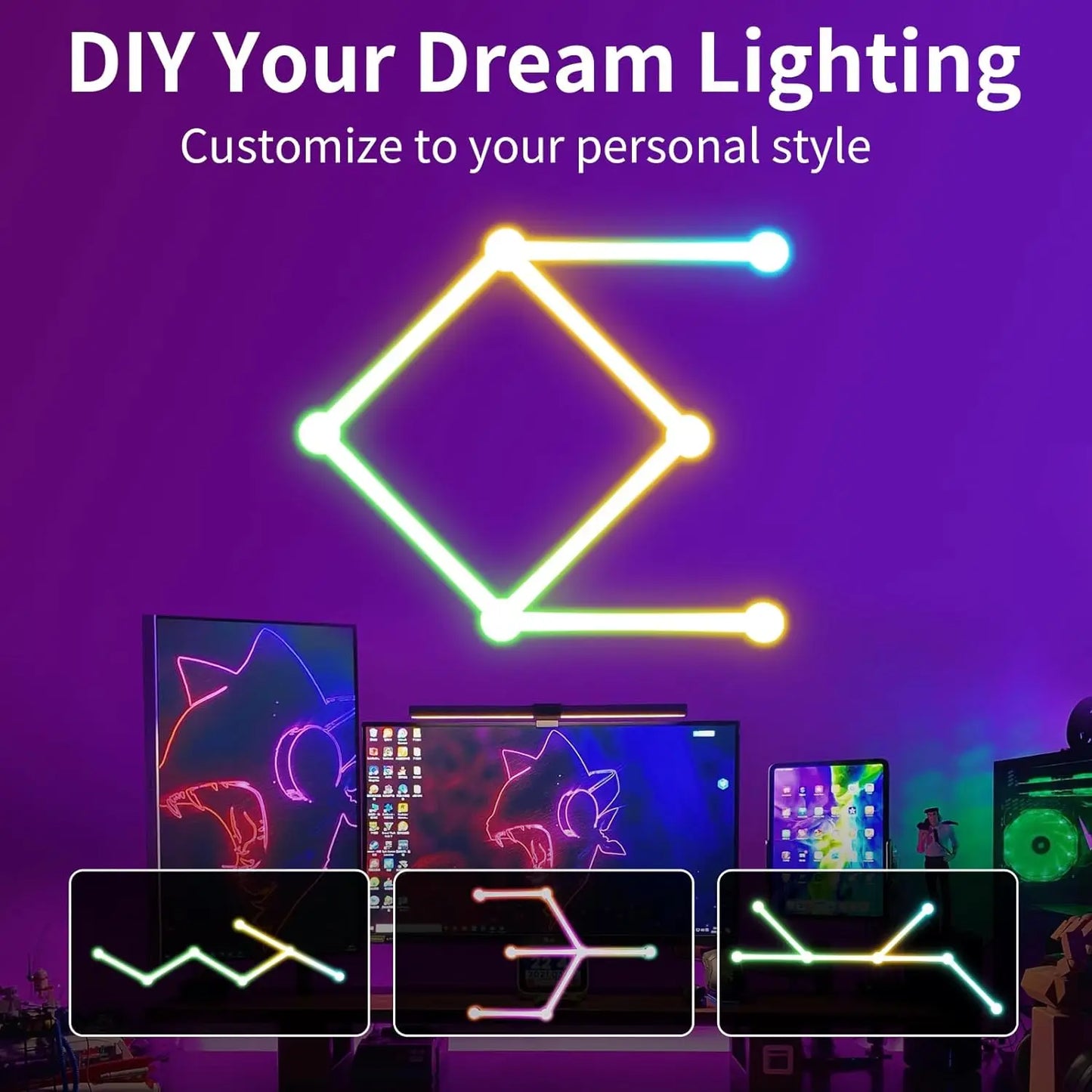 6/9PCS Smart RGB LED Wall Light Bars with 5V USB, Music Sync APP Control, 9 music Modes, 16 Million Colors DIY for Game Home