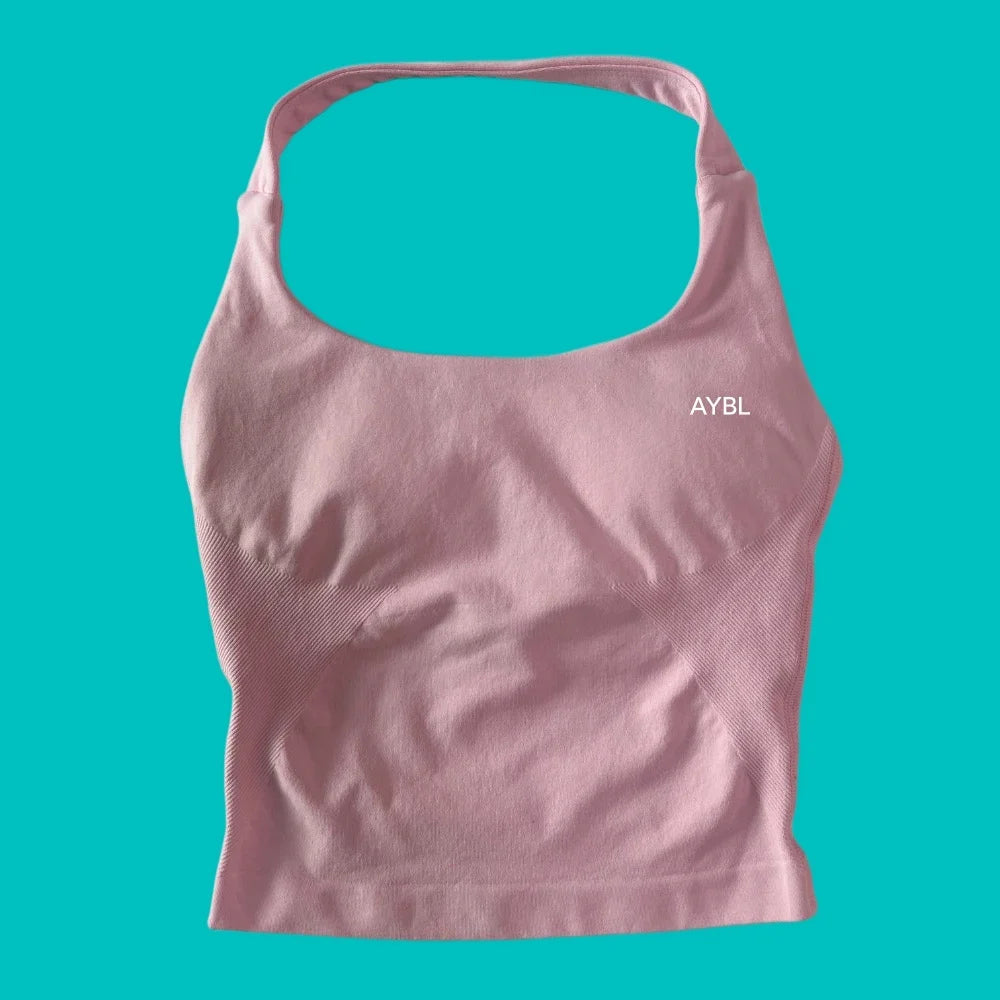 Women Seamless Halter Neck Yoga Set With High Waist Shorts