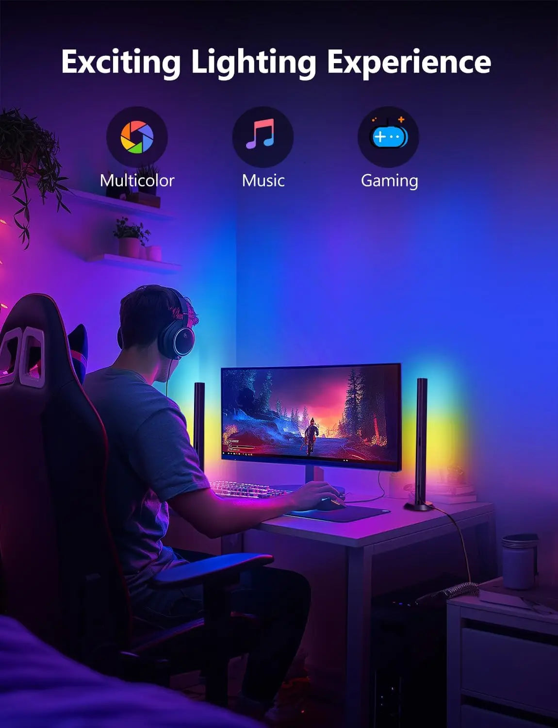 Smart LED Light Bars, 14 Inches RGB TV Backlights with Music Sync, Gaming Room Decor