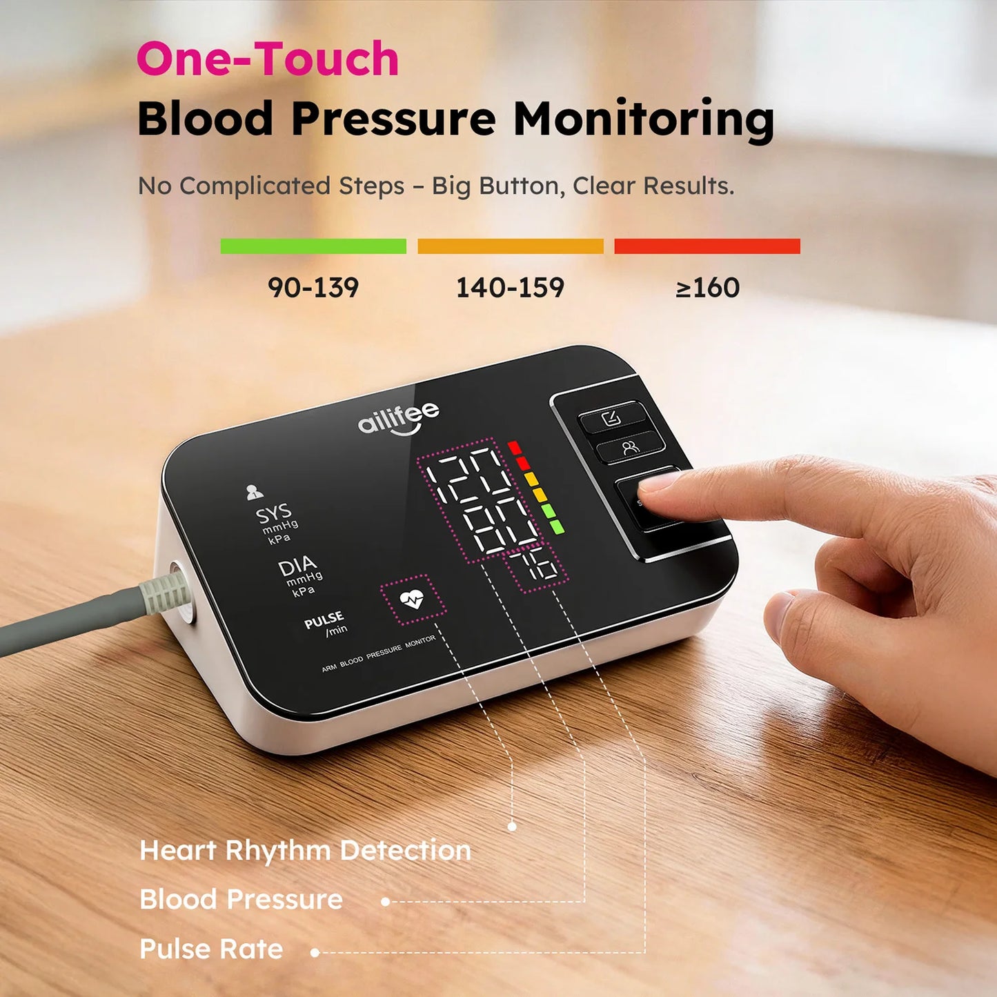AILIFEE Upper Arm Blood Pressure Monitors for Home Use, Blood Pressure Cuff arm, Large Backlit LED Display, Voice Broadcast, 2x90 Memory, AES-U632