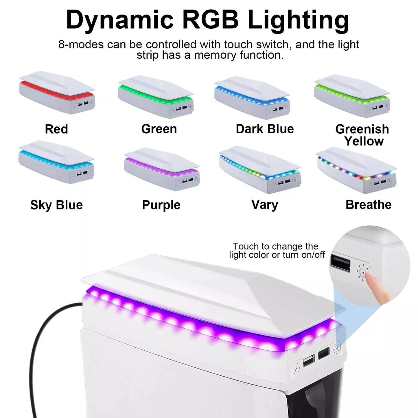 Adjustable Top Cooling Fan for PS5 Slim Disc/Digital Dustproof w/8 Modes LED Light Console Cooling Fan with 2 USB Port Game Part