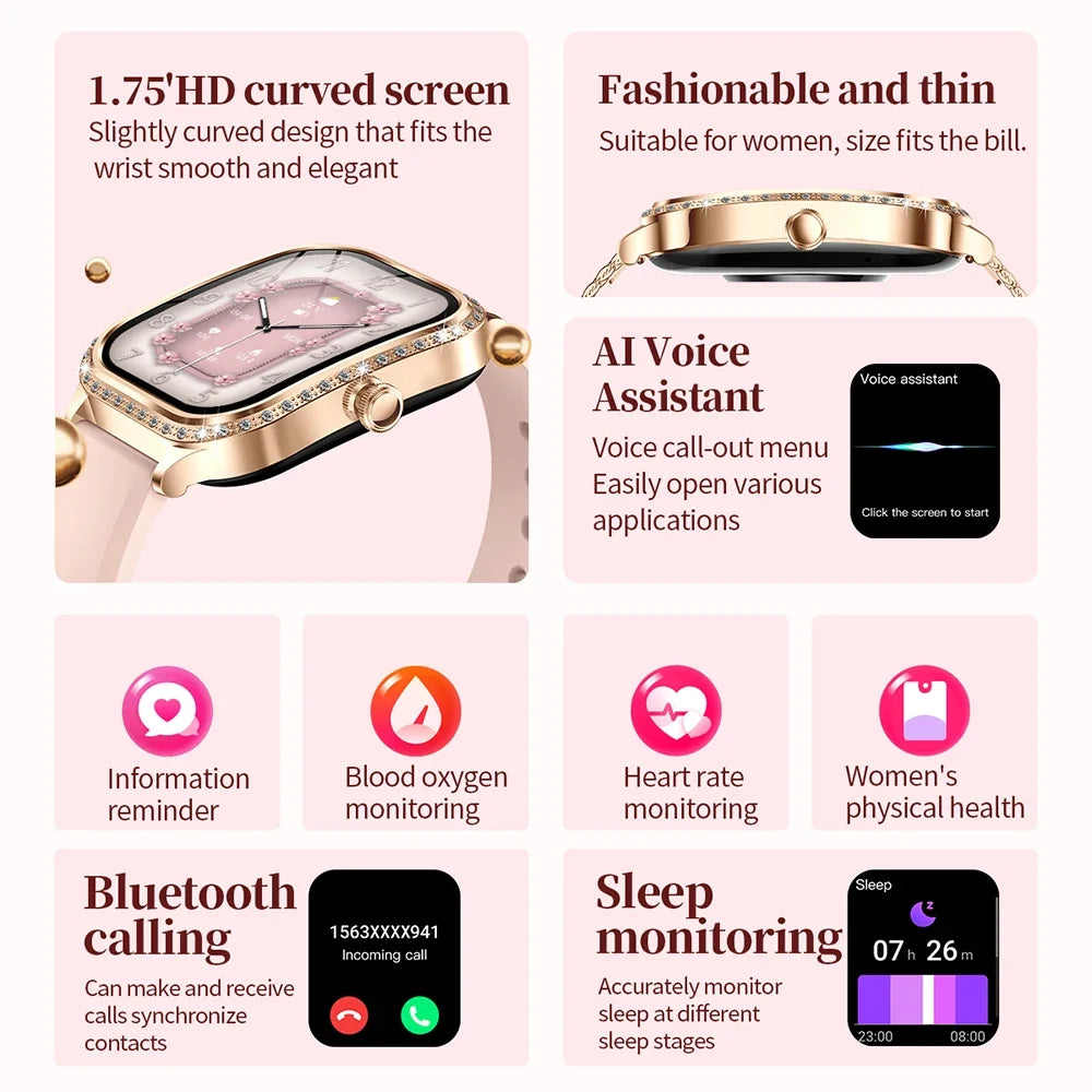 Women's Bluetooth Call Smartwatch With Curved Screen Waterproof