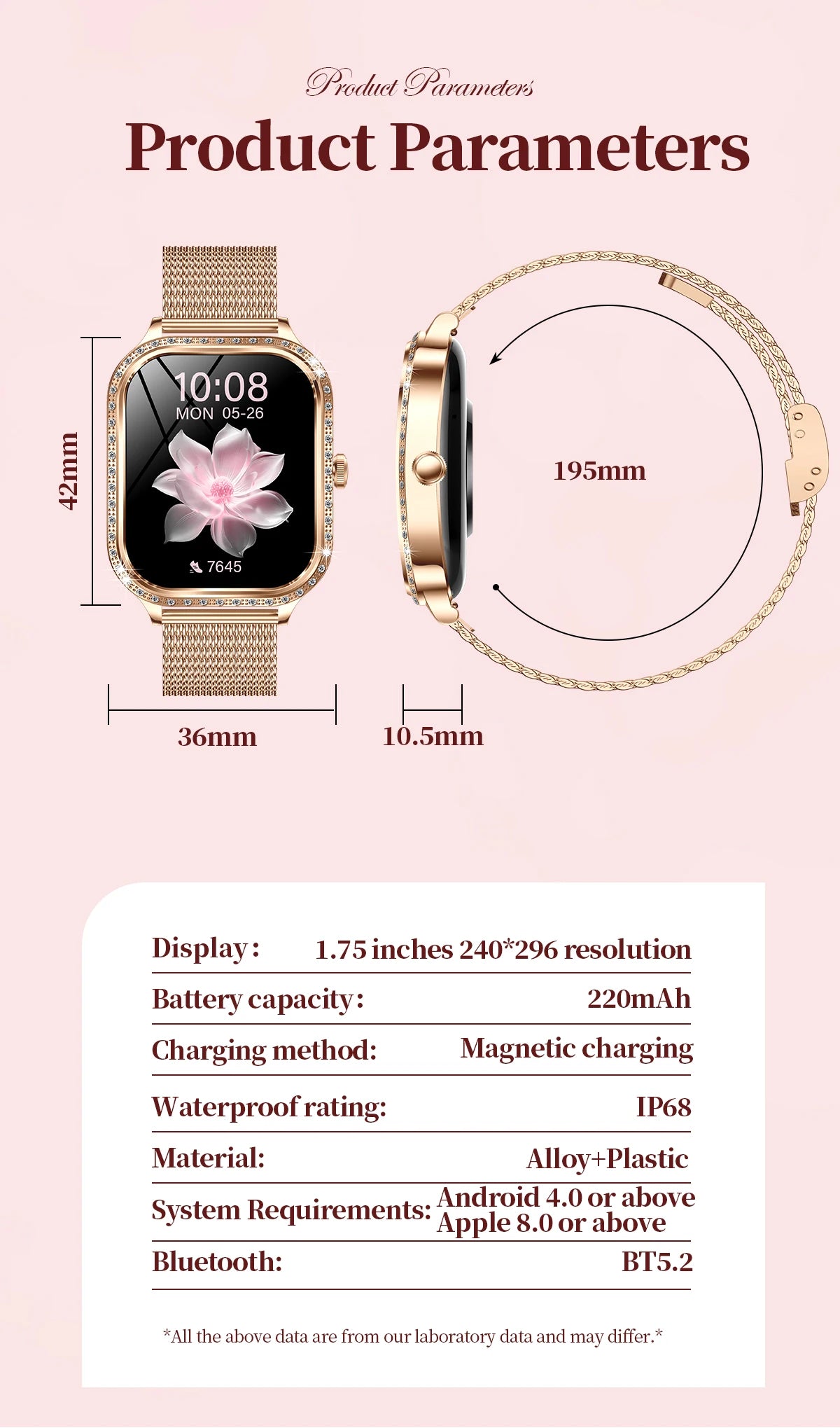 Women's Bluetooth Call Smartwatch With Curved Screen Waterproof