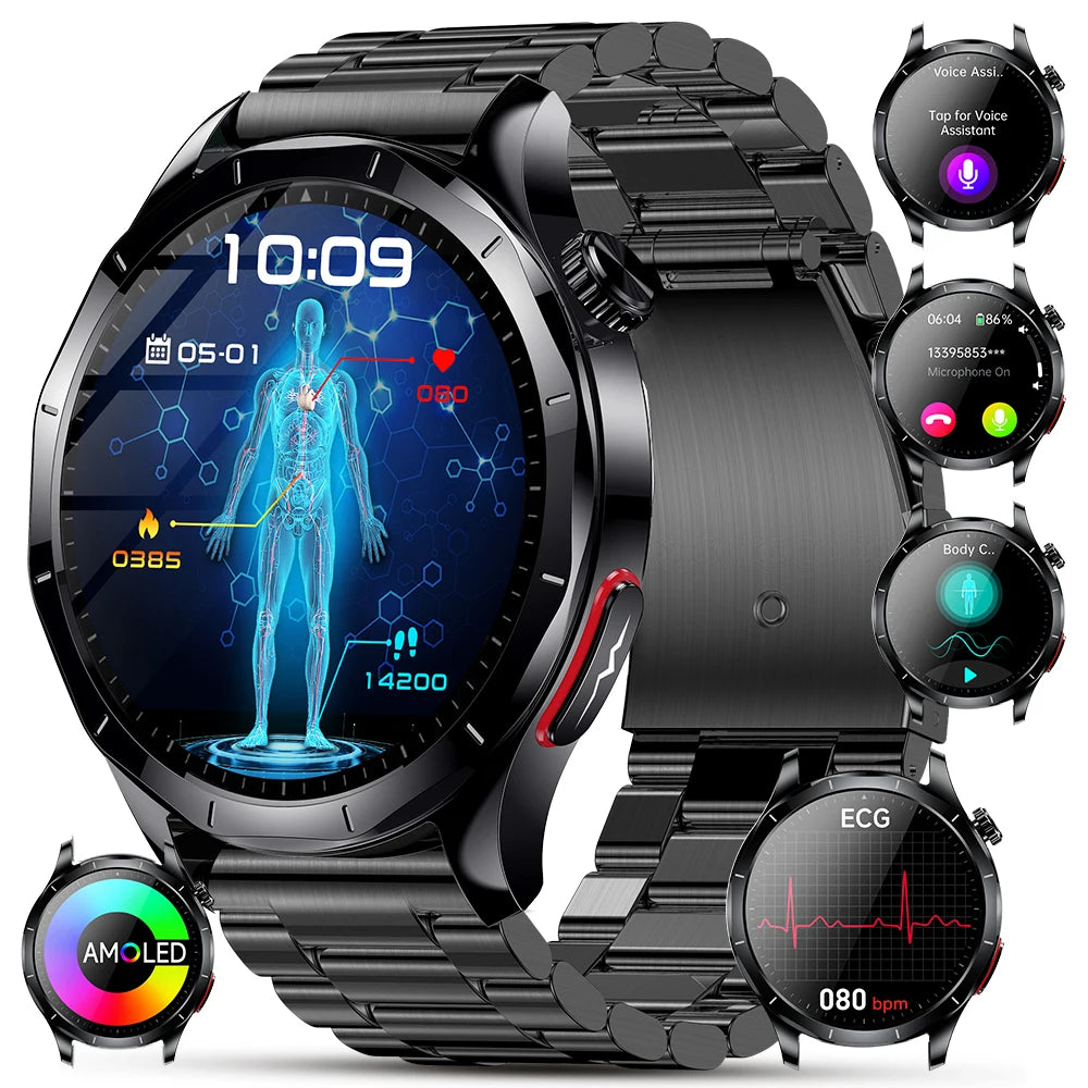 Marsyu For iOS Android Health Measurement SmartWatch Blood Oxygen Uric Acid ECG+PPG Body Blood Pressure HD Bluetooth Call Watch