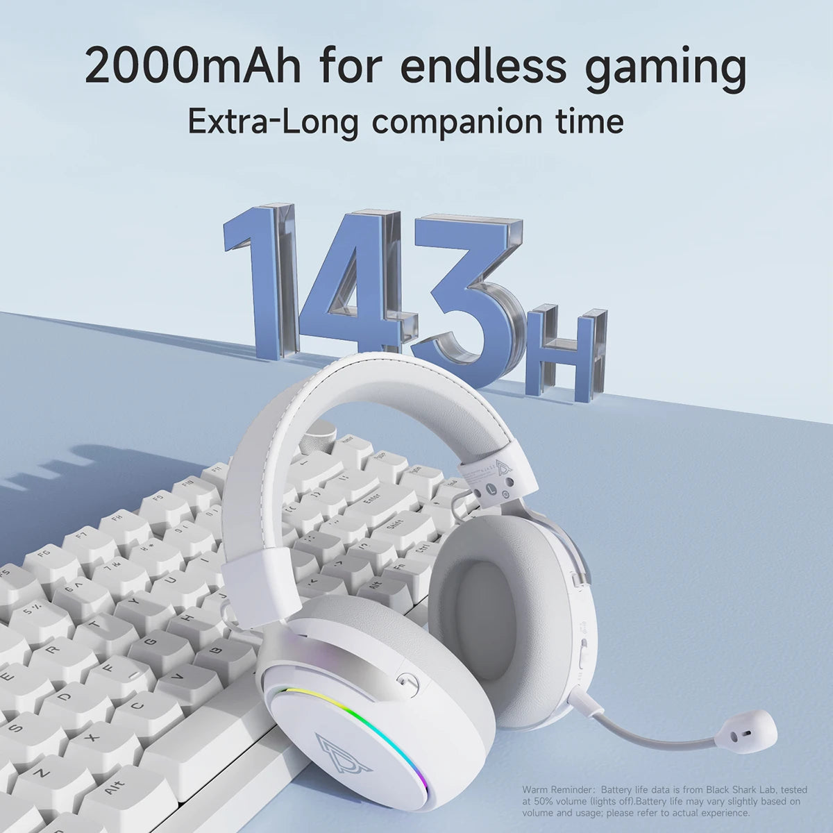 AJAZZ AHM10 MAX 2000mAh battery Wireless Bluetooth Gaming Headset Features a microphone, multiple RGB dynamic lighting effects, AI noise cancellation, virtual 7.1 surround sound, and driver support.