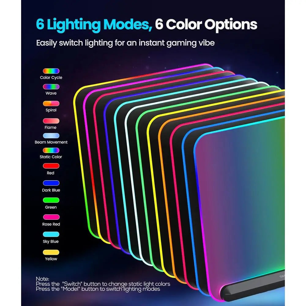 RGB Backlit Gaming Mouse Pad with 6 Modes, USB & Type-C Ports, Detachable Cable, 13.4x12.2'', Ideal Desk Mat