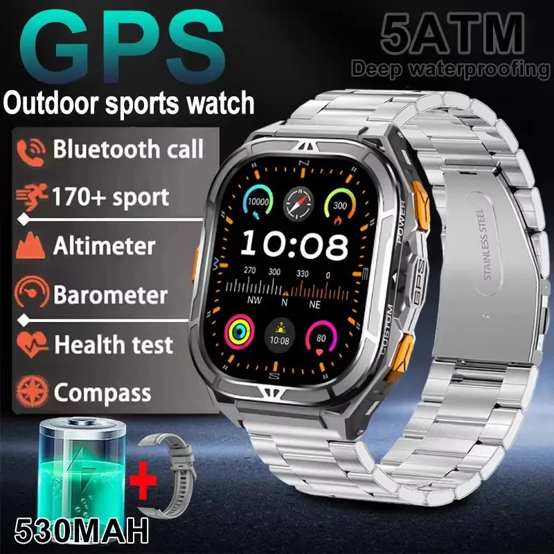 Luxury AMOLED Real GPS Smartwatch 5ATM Waterproof For Android
