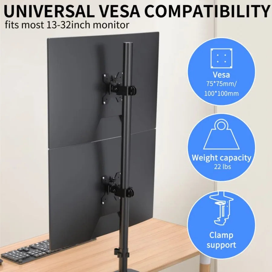 Vertically Stacked Dual Monitor Desk Mount Stand, Extra 3 Inch Stand, Fully Adjustable arm for 3-3 Inch LCD Screen Holds up to