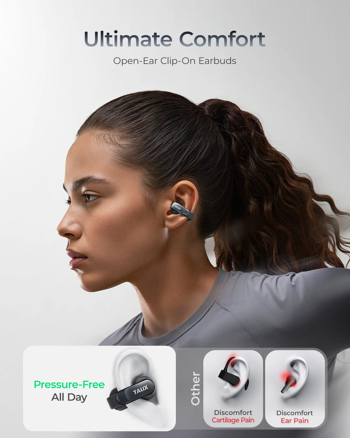 TALIX AuraHalo G1 Clip-On Earbuds Bluetooth 5.3 Open-Ear Noise Cancelling