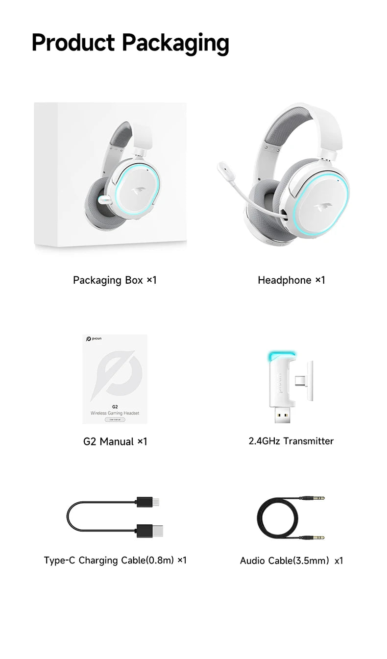 Picun Wireless Gaming Headset with Enc Microphone and Low Latency