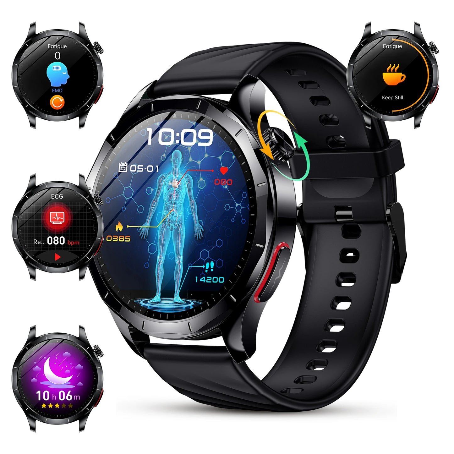 Marsyu For iOS Android Health Measurement SmartWatch Blood Oxygen Uric Acid ECG+PPG Body Blood Pressure HD Bluetooth Call Watch