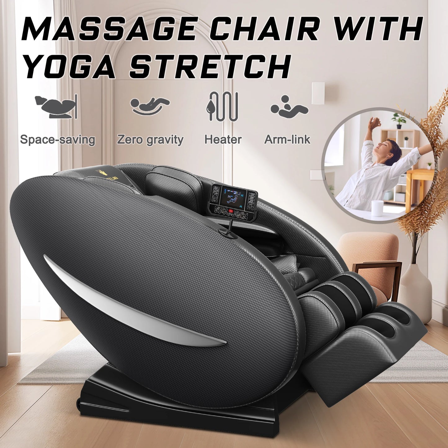 Massage Chair Recliner with Zero Gravity, Full Body Massage Chair with Heating, Airbags, Bluetooth Speaker, Foot Roller