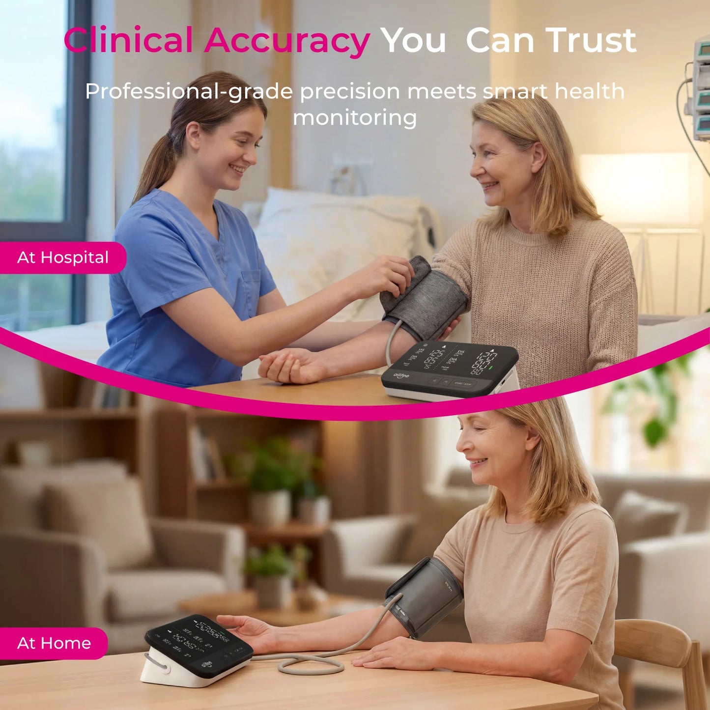 AILIFEE Upper Arm Blood Pressure Monitors for Home Use, Blood Pressure Cuff arm, Large Backlit LED Split-Screen Display, Voice Broadcast, 2x90 Memory, AES-U612
