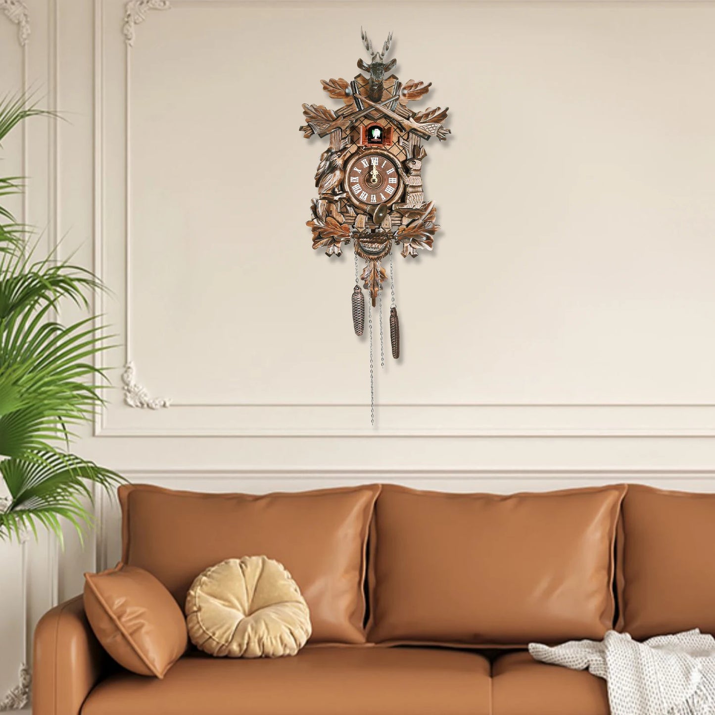NONED Forest Nordic Cuckoo Wall Clock Wooden Hanging Clock