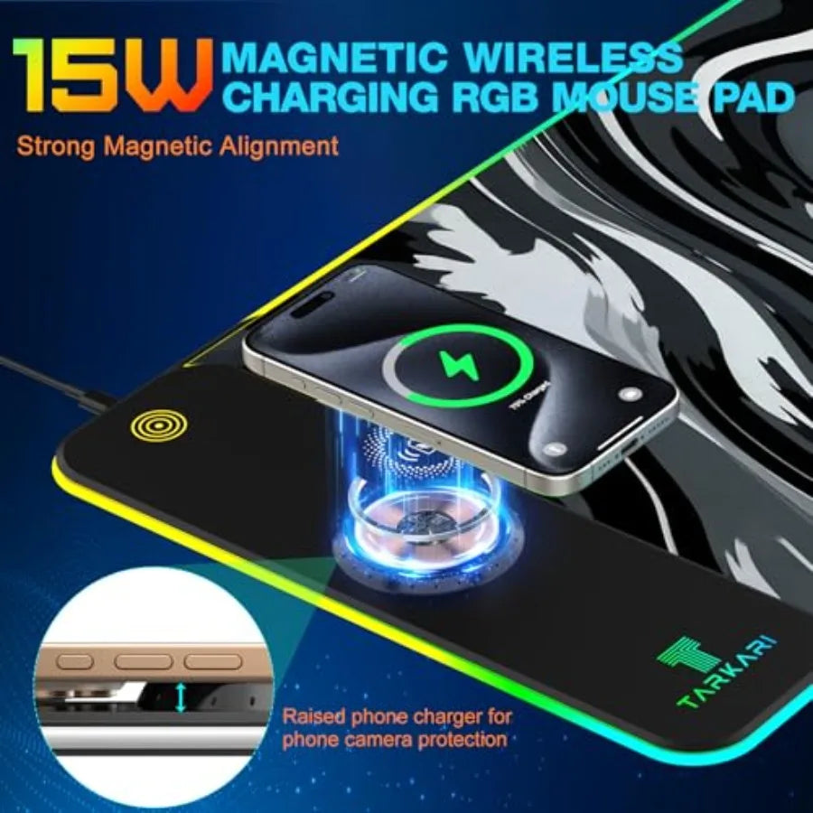 Magnetic Wireless Charging RGB Mouse Pad, Large Gaming Desk Mat Waterproof, 31.5"x11.8" Mousepad, Ultra-Smooth Surface, Non-Sli