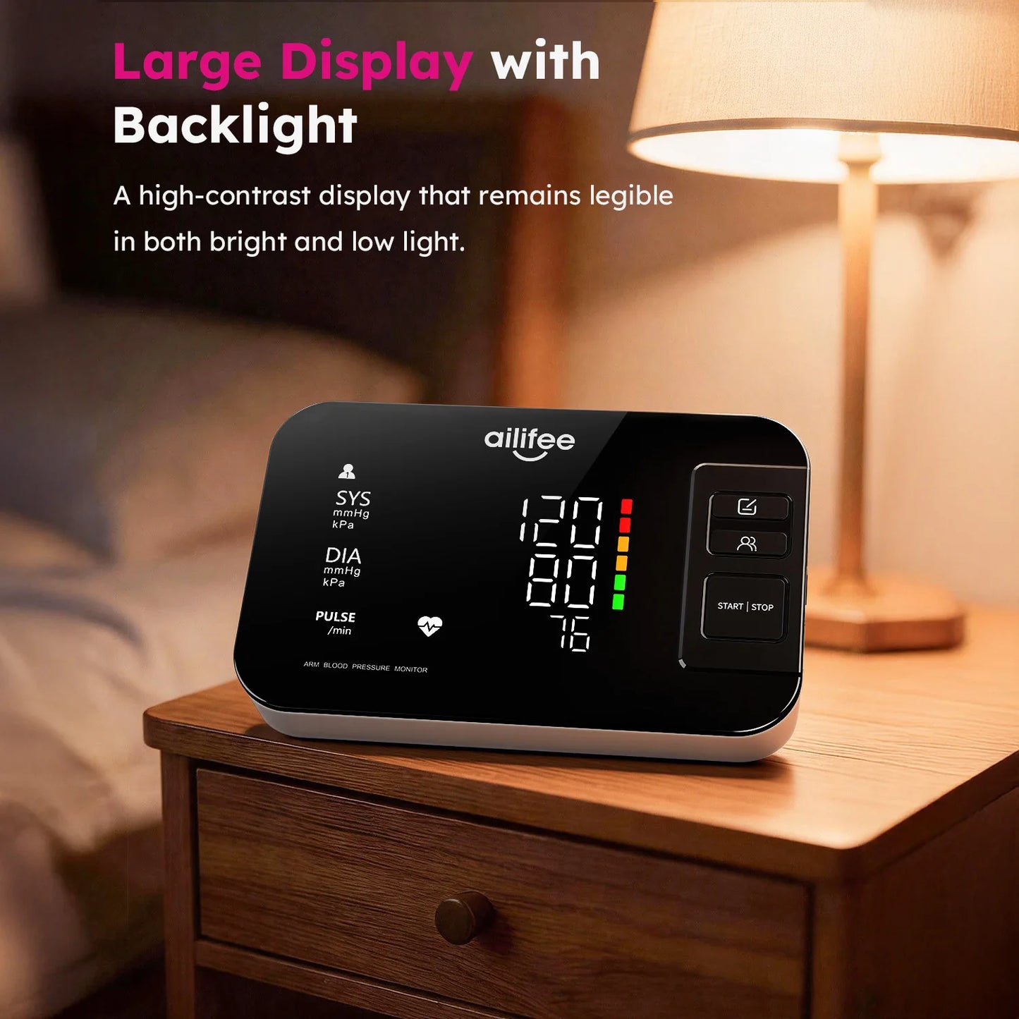 AILIFEE Upper Arm Blood Pressure Monitors for Home Use, Blood Pressure Cuff arm, Large Backlit LED Display, Voice Broadcast, 2x90 Memory, AES-U632