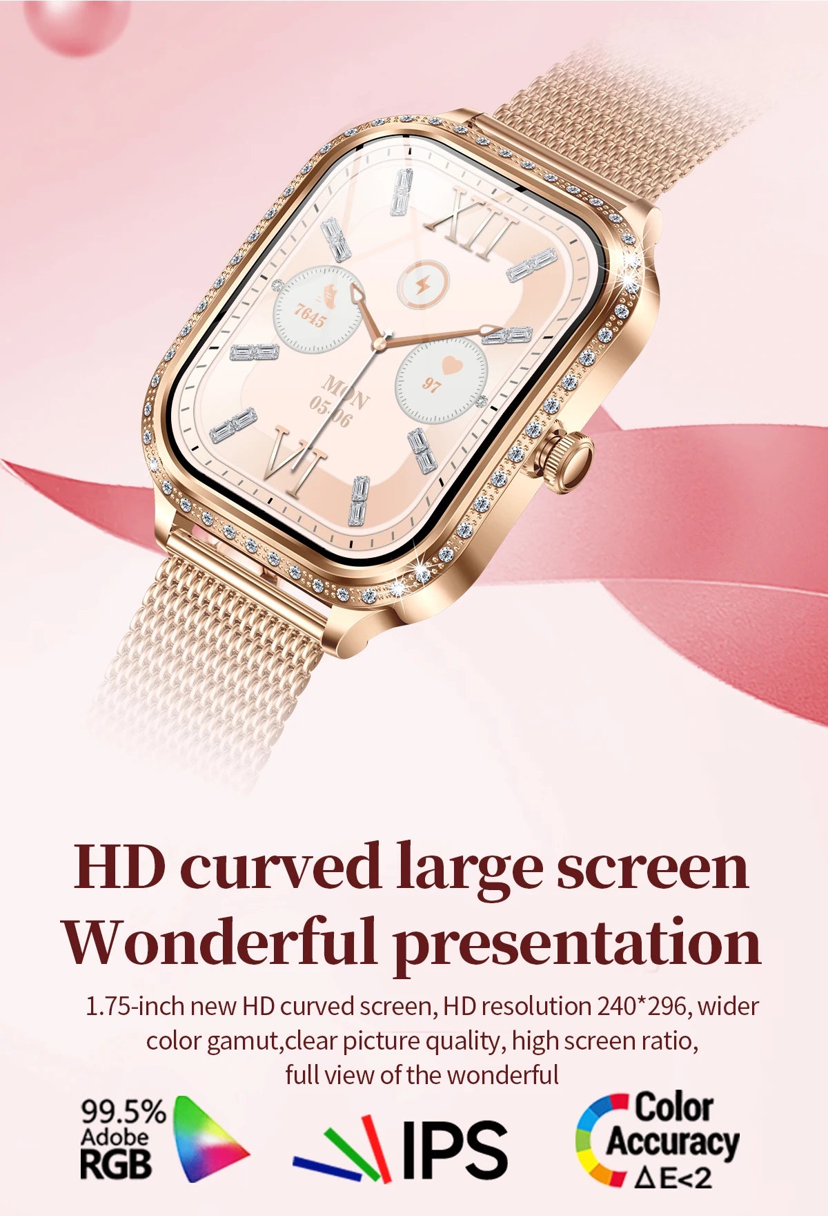Women's Bluetooth Call Smartwatch With Curved Screen Waterproof