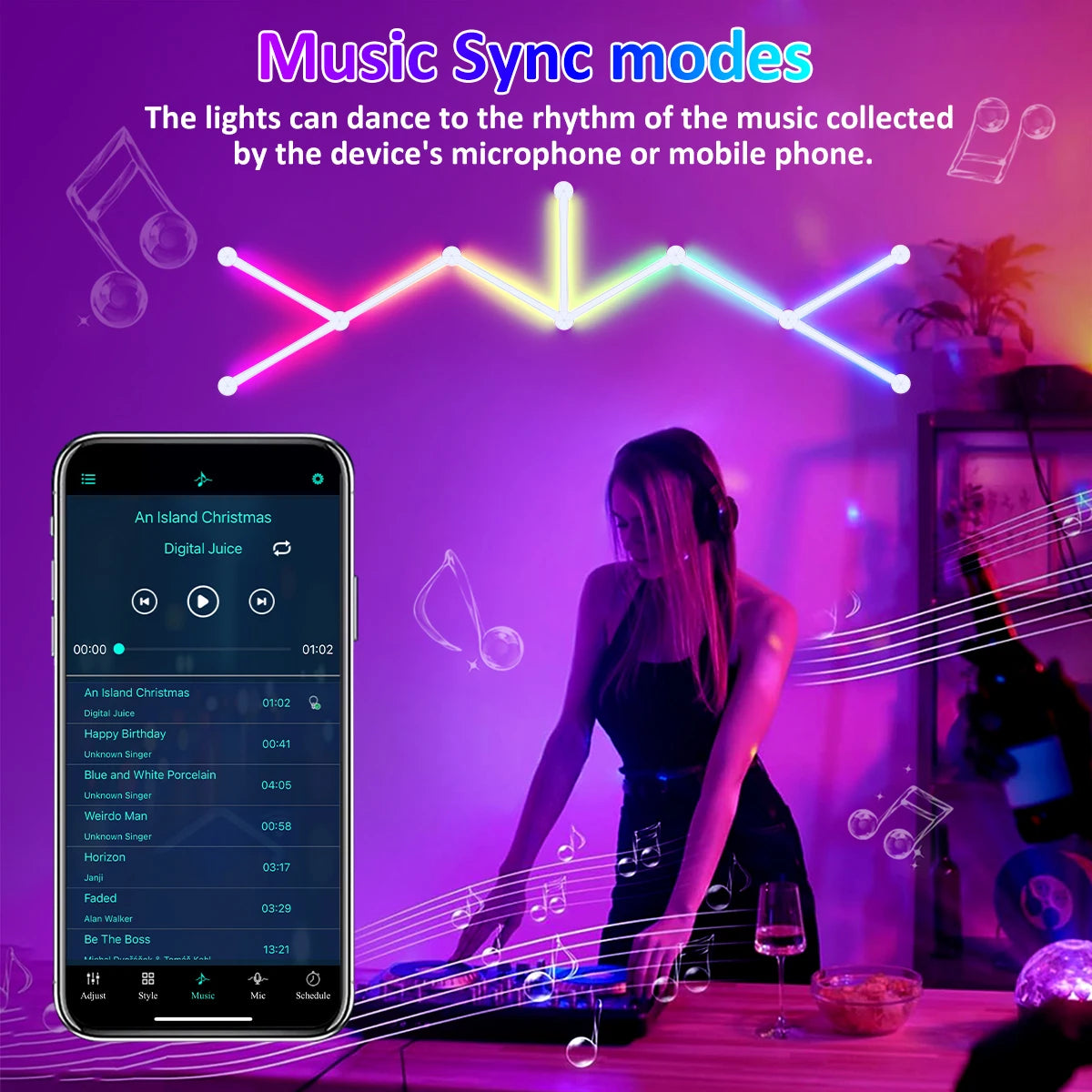 6/9PCS Smart RGB LED Wall Light Bars with 5V USB, Music Sync APP Control, 9 music Modes, 16 Million Colors DIY for Game Home