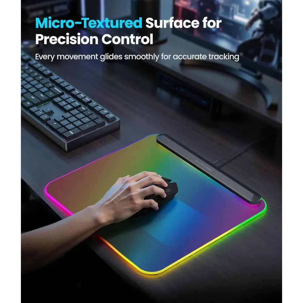 RGB Backlit Gaming Mouse Pad with 6 Modes, USB & Type-C Ports, Detachable Cable, 13.4x12.2'', Ideal Desk Mat