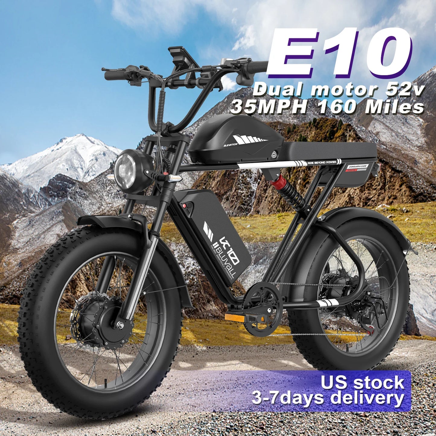 Dual-Motor Electric Bicycle for Adults 52V 46AH 20-Inch Fat Tire 3000W Peak 38MPH 160Miles 7-Speed Commuter Road Electric Bike