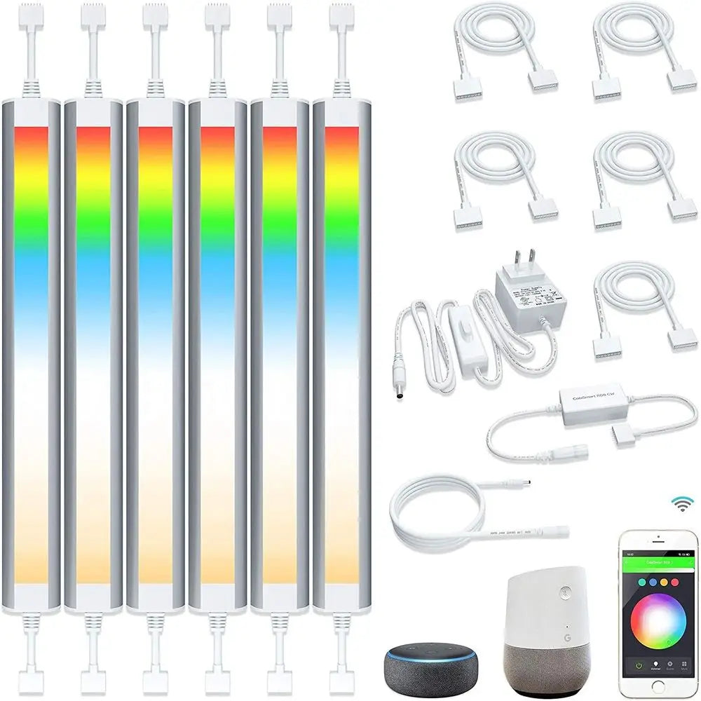 Dimmable RGB LED Under Cabinet Lighting Kit with Alexa Compatibility and Multi-Color Options (6 Bars)