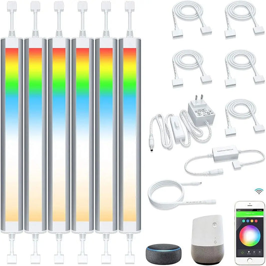 Dimmable RGB LED Under Cabinet Lighting Kit with Alexa Compatibility and Multi-Color Options (6 Bars)