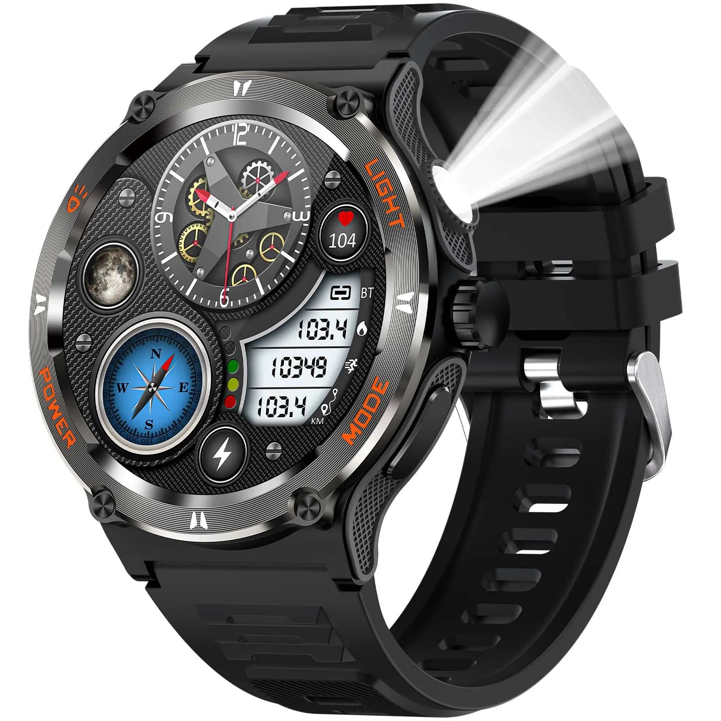 LaNikar Smart Watch 3ATM Waterproof 1.53" New KT76 Men Sport With Compass And LED Flashlight Heart Rate Sleep Analysis Bluetooth