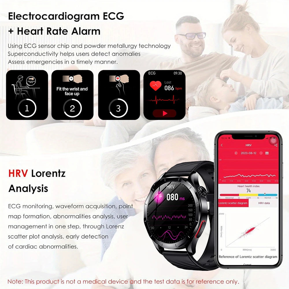 Marsyu For iOS Android Health Measurement SmartWatch Blood Oxygen Uric Acid ECG+PPG Body Blood Pressure HD Bluetooth Call Watch