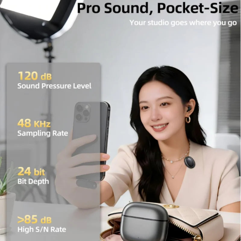 Wireless Mini Microphone AI Noise Cancellation - 48kHz/24bit Studio Sound, 35Hours Battery, USB-C Lapel Lavalier Mic for iPhone, Android, Computer, Content Creators, YouTube, Streaming & Interviews