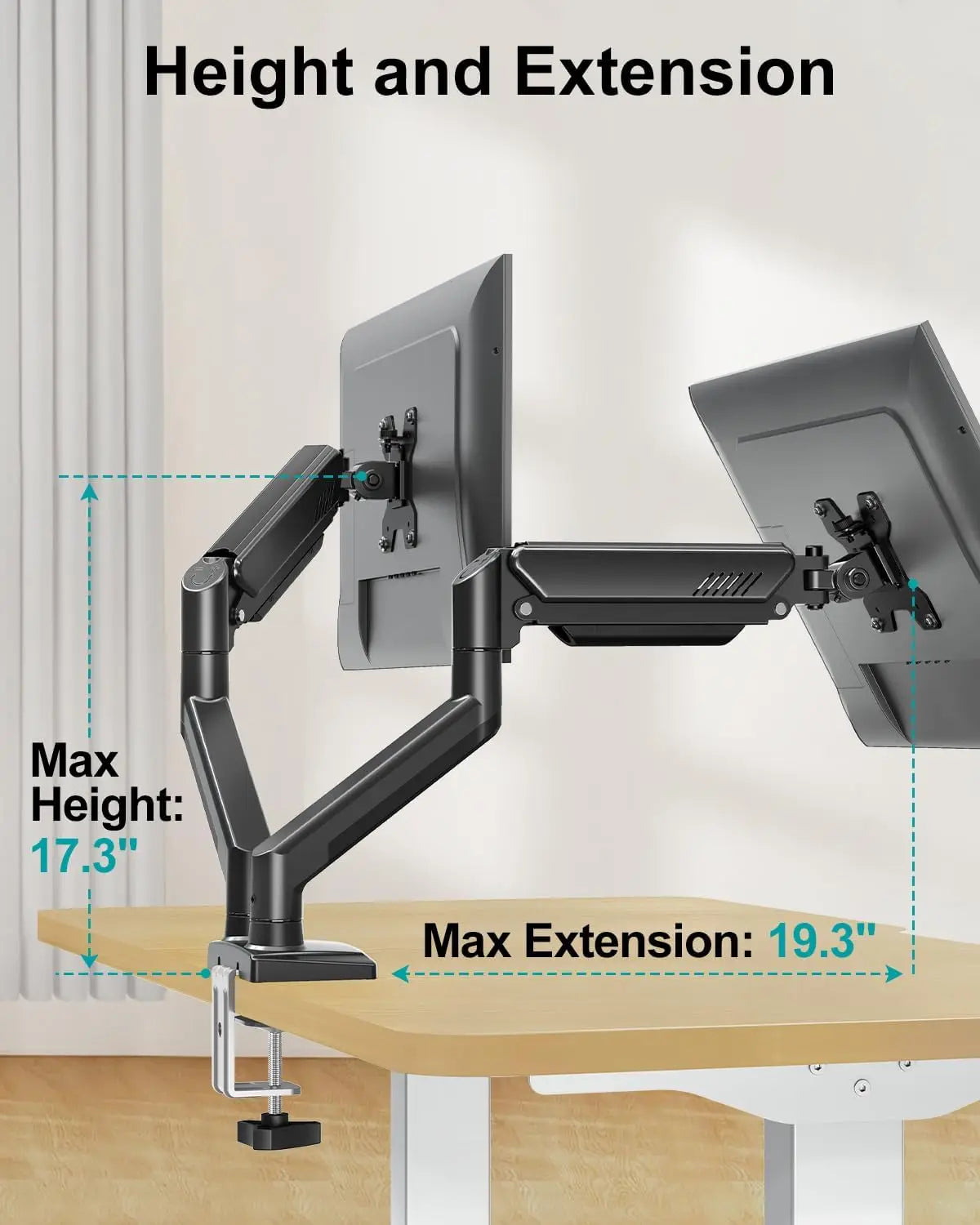 Dual Monitor Arm Desk Mount for 13-32" Screens, Holds 4.4-22lbs, VESA 75/100, Adjustable Double Stand with Clamp/Grommet Base, Black