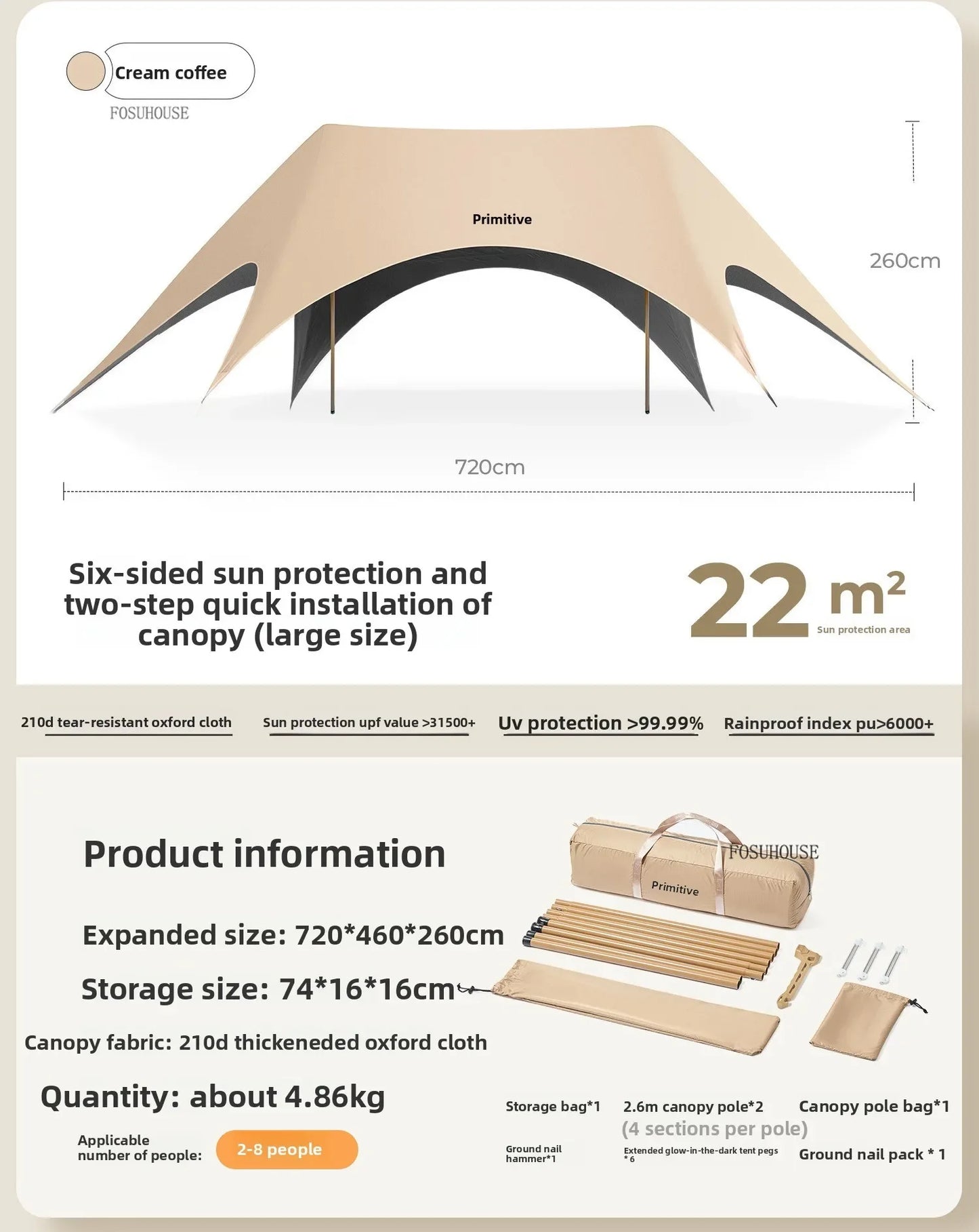 Multifunctional Outdoor Canopy for Camping New Integrated Sunshade Plastic Tents Creative Modern Convenient Gazebo for Courtyard