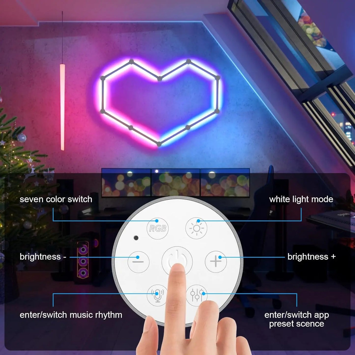 6/9PCS Smart RGB LED Wall Light Bars with 5V USB, Music Sync APP Control, 9 music Modes, 16 Million Colors DIY for Game Home