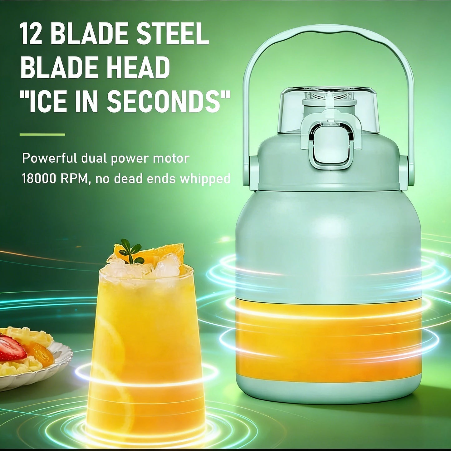 BPA-Free Blast Portable Cordless Blender 33oz Capacity 12 Stainless Steel Blades USB Rechargeable for Smoothies Shakes Juice
