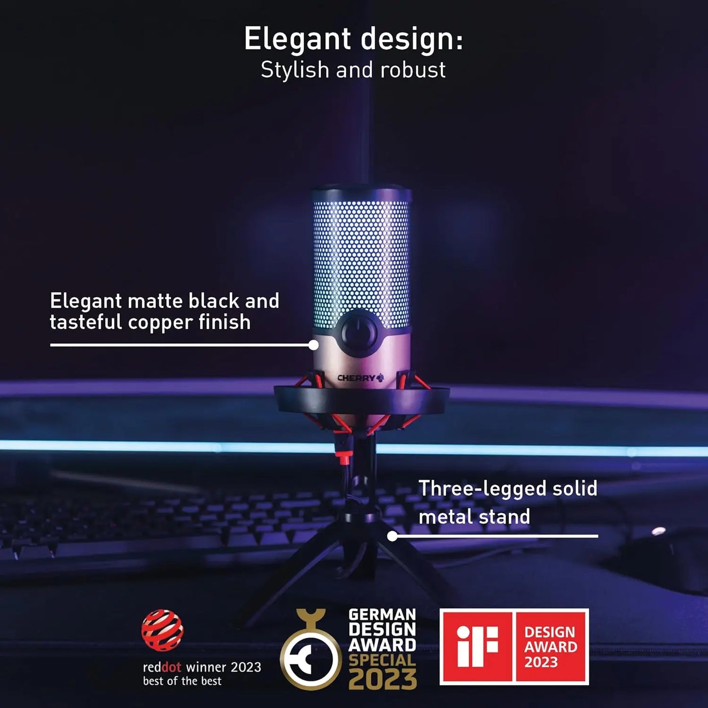 USB RGB Microphone for Gaming, Streaming, Podcast, ASMR, 4 Polar Patterns, PC/Mac/PS4/PS5, Black/Copper