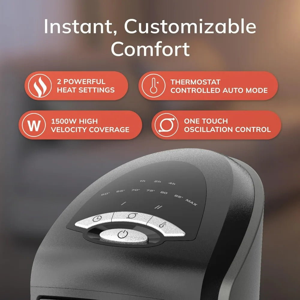 Lasko Tower Space Heater Indoor, Compact Electric Heaters for Indoor Use, Small Space Heater with Remote, Ideal Lasko Space